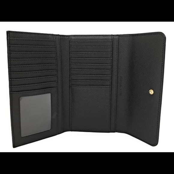 Michael Kors Jet Set Travel Large Trifold Wallet Black Saffiano Leather - Picture 3 of 5